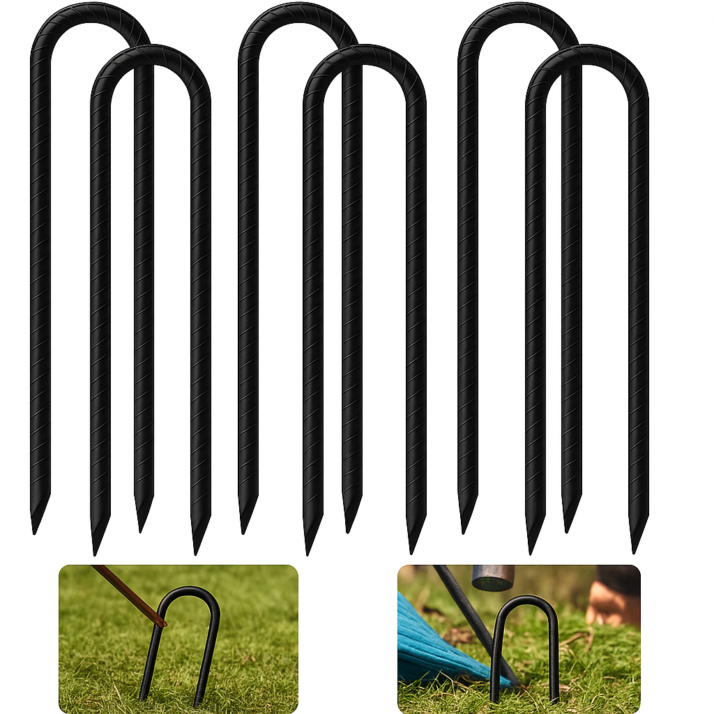 Kotwy stalowe 6 szt. fi 8x50 cm – Mocowanie trampoliny, namiotu, bramki MetalFab