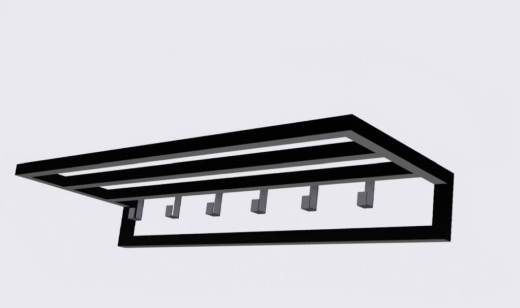 Wieszak w stylu loft na przedpokój z półką i wieszakami na ubrania  MetalFab