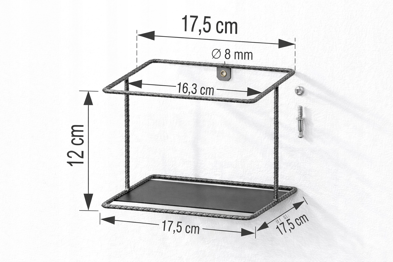 Kwietnik Ścienny Metalowy Czarny Loft Wieszak na Doniczkę 15 cm - obrazek 3